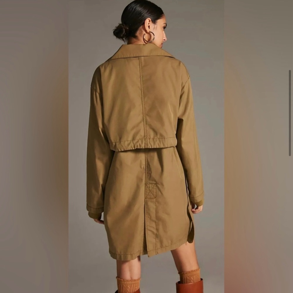 Pilcro x Anthropologie Utility Trench Coat Moss Belted XS Double Breasted Crop - Picture 3 of 15
